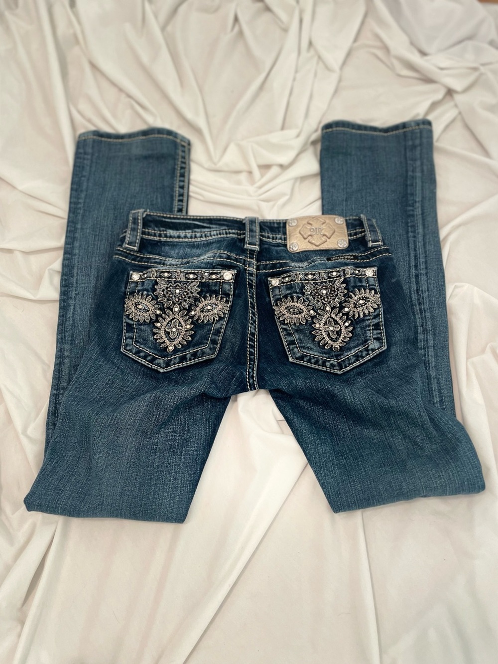 Miss Me Classic Slim Bootcut Embellished Blue Jeans